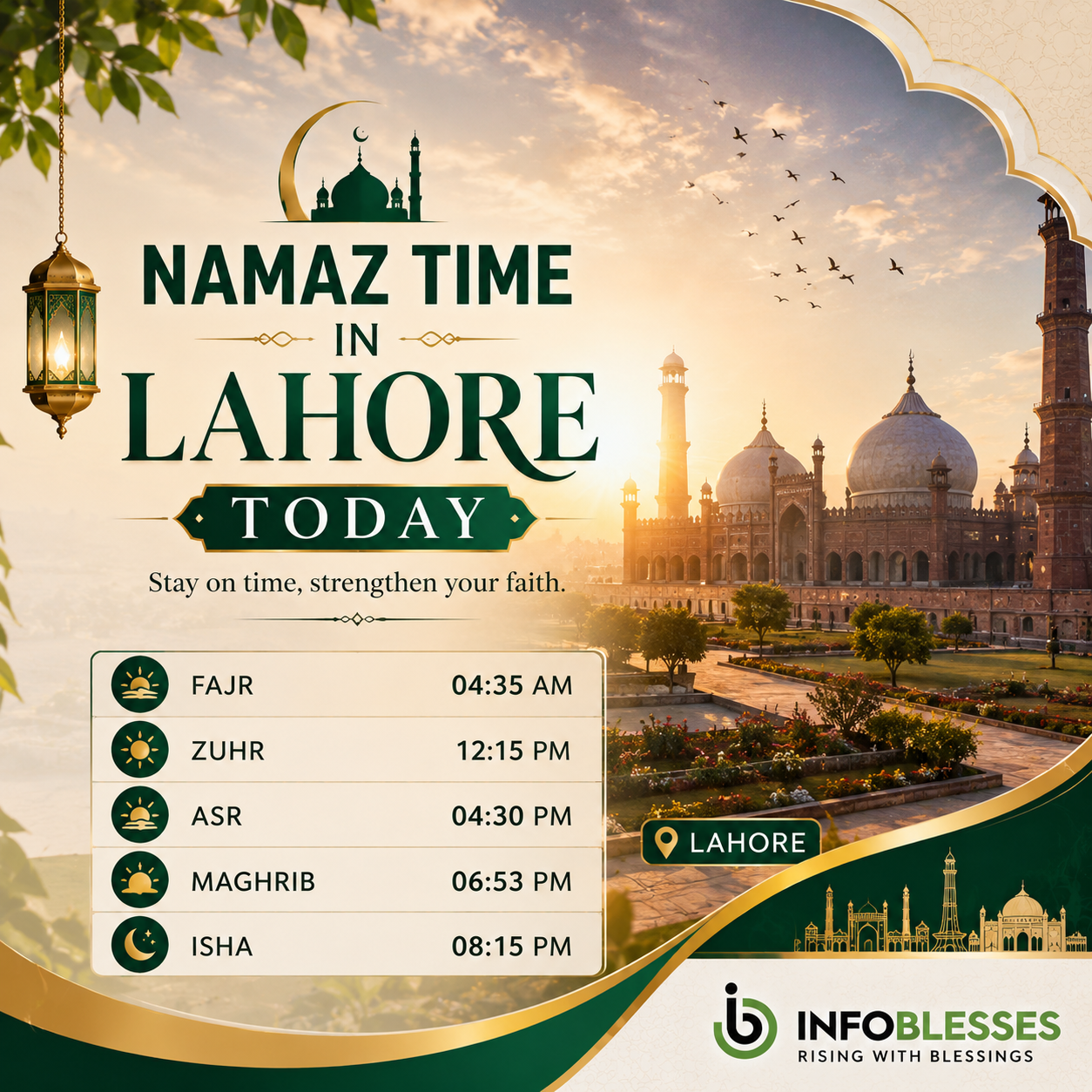 Namaz Time in Lahore Today – Complete Prayer Schedule