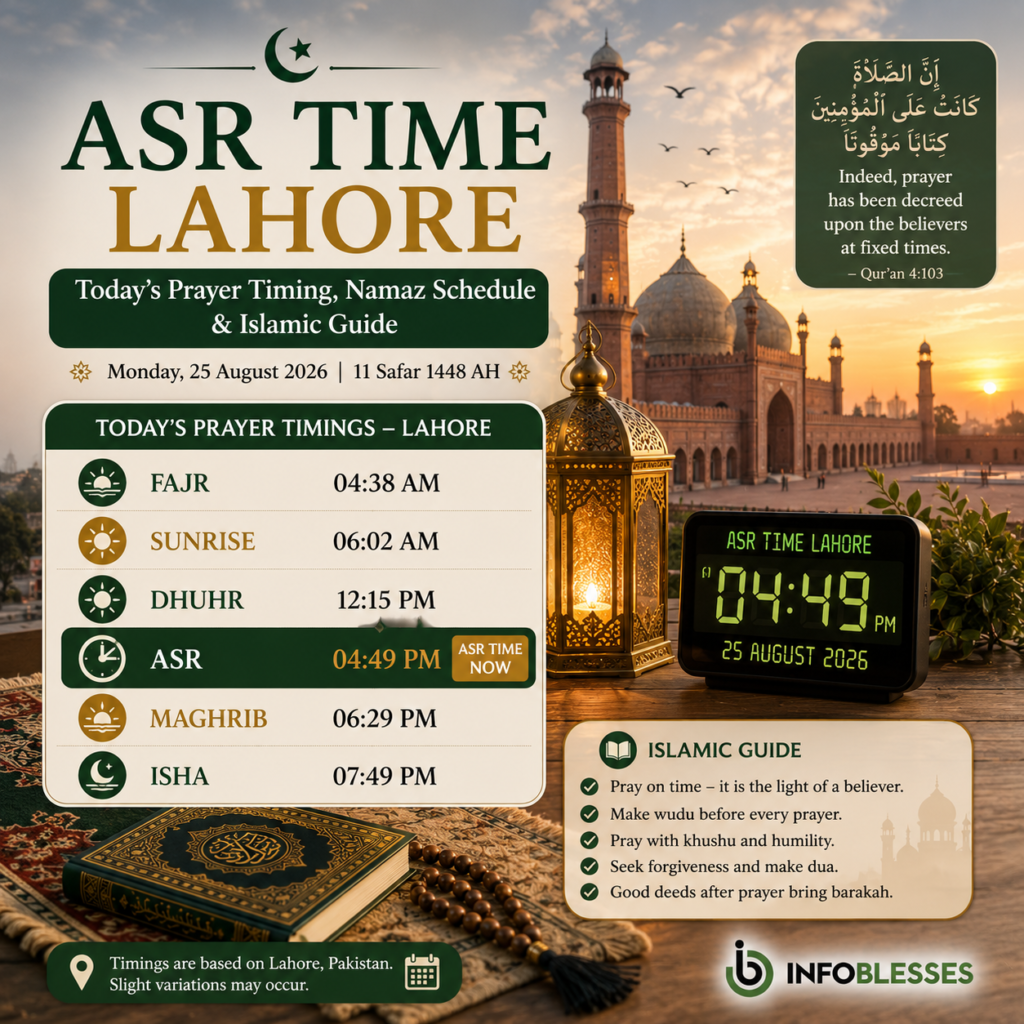 Asr Time Lahore: Today’s Prayer Timing, Namaz Schedule & Islamic Guide